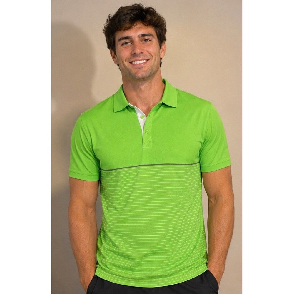 Cutter & Buck Men's Large Green/White Striped Polo Short Sleeve